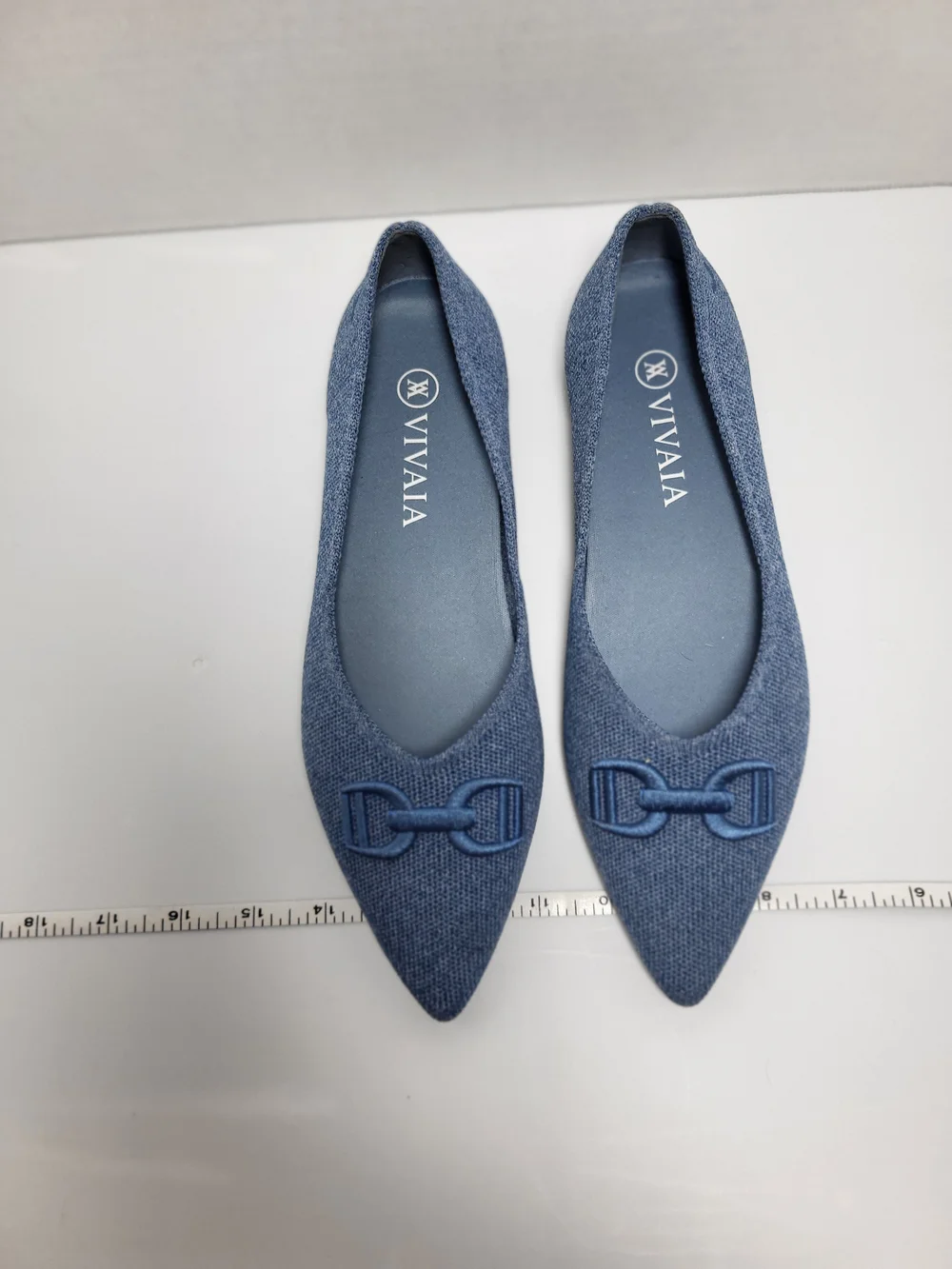 VIVAIA Aria Women’s Pointed-Toe Blue Knit Bow Flats Size US 8 EU 38.5